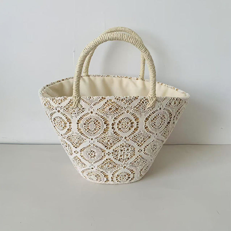 Lace Weaving Hollow Vegetable Basket Large Capacity Drawstring Handbags