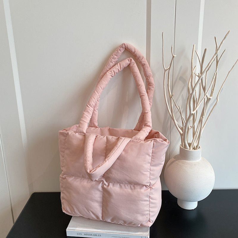 Women's Embroidery Thread Plaid Design Simple Winter Large Capacity Cotton Women's Shoulder Bag