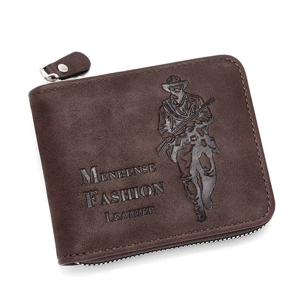 Men's Trendy Hunter Embossed Short Scarf Large Capacity Three Fold Pocket Handbags