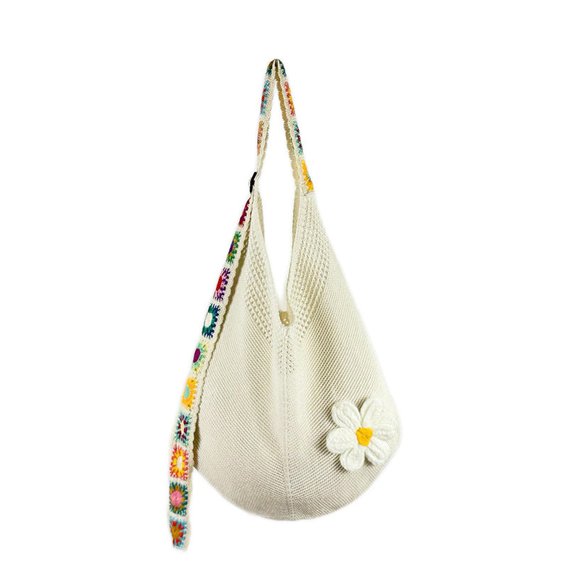 Women's Woven Knitted Hollow Flower Beach Bohemian Women's Shoulder Bag