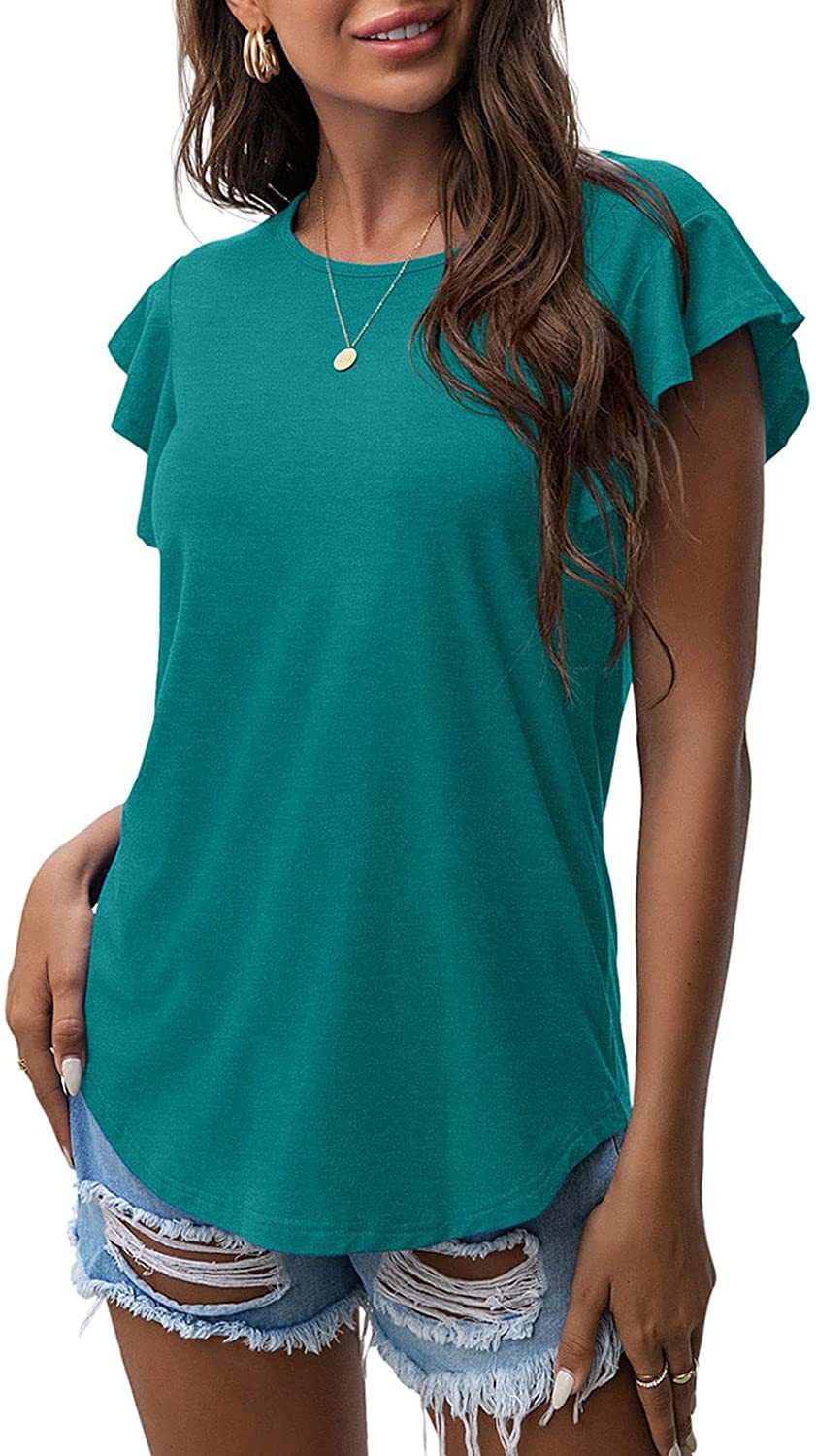 Women's Round Neck Ruffled Sleeve T-shirt Blouses