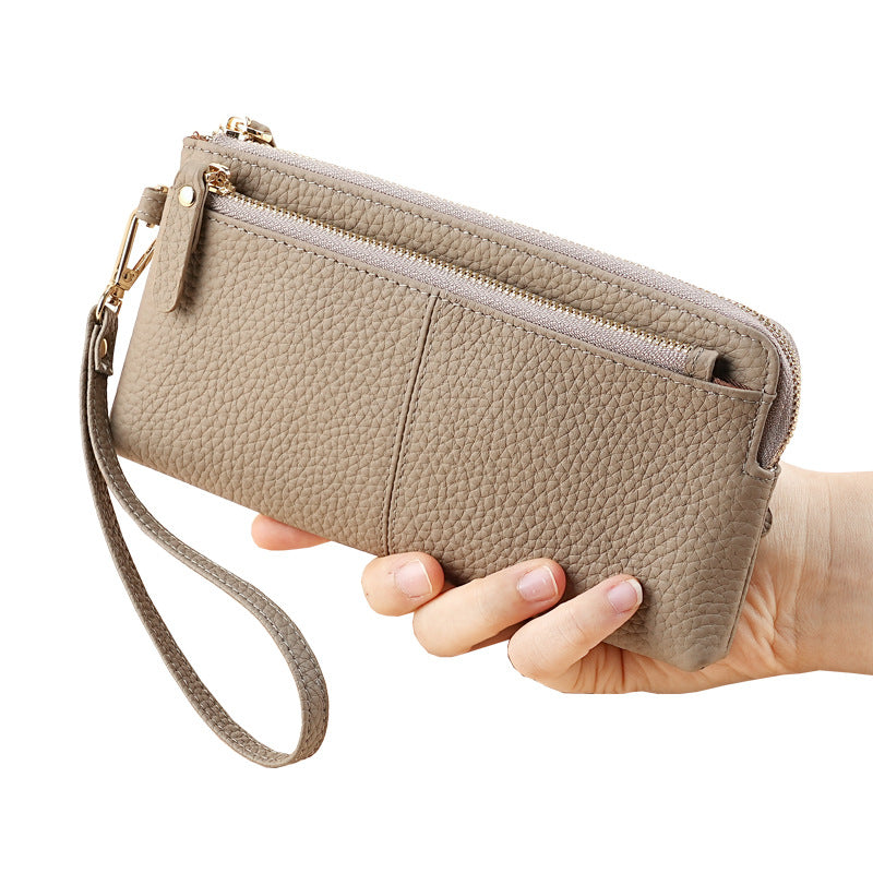 Women's Detachable Wrist Strap Long Genuine Leather Multifunctional Mobile Three Layers Handbags