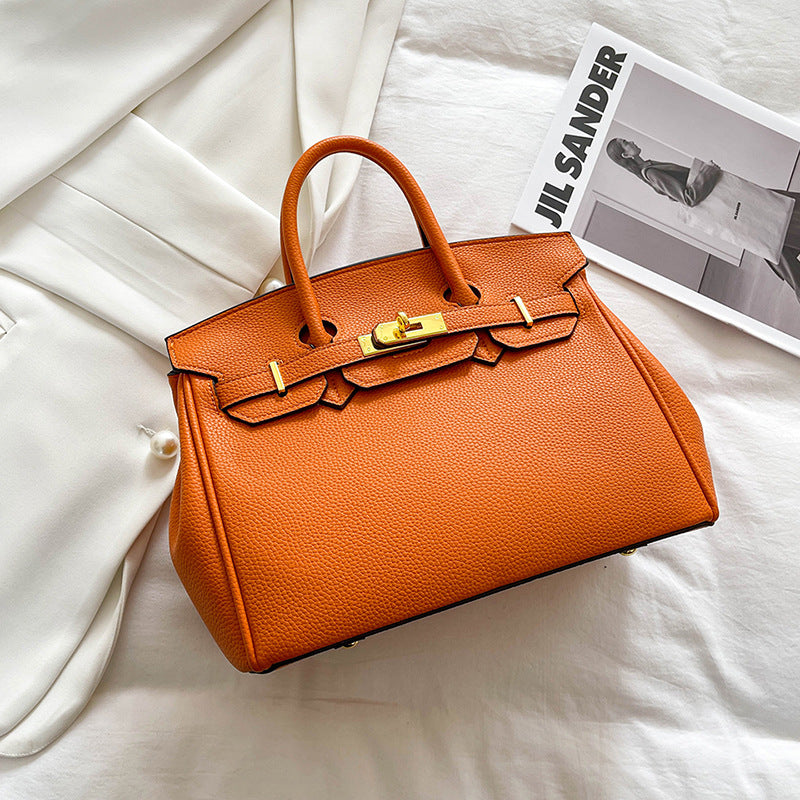 Women's Fashionable Lychee Pattern Portable Texture Large Shoulder Bags