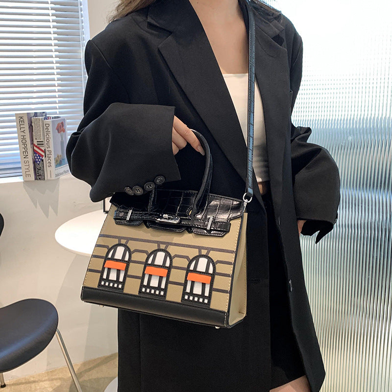 Women's Classic Contrast Color House Portable Shoulder Bags