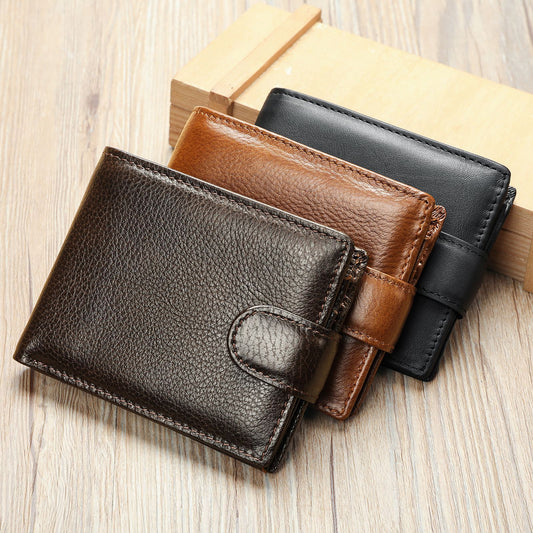 Men's Cowhide Short Genuine Leather Swiping Large Men's Wallets