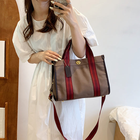 Canvas Contrast Color Portable Retro Fashion Tote Bags