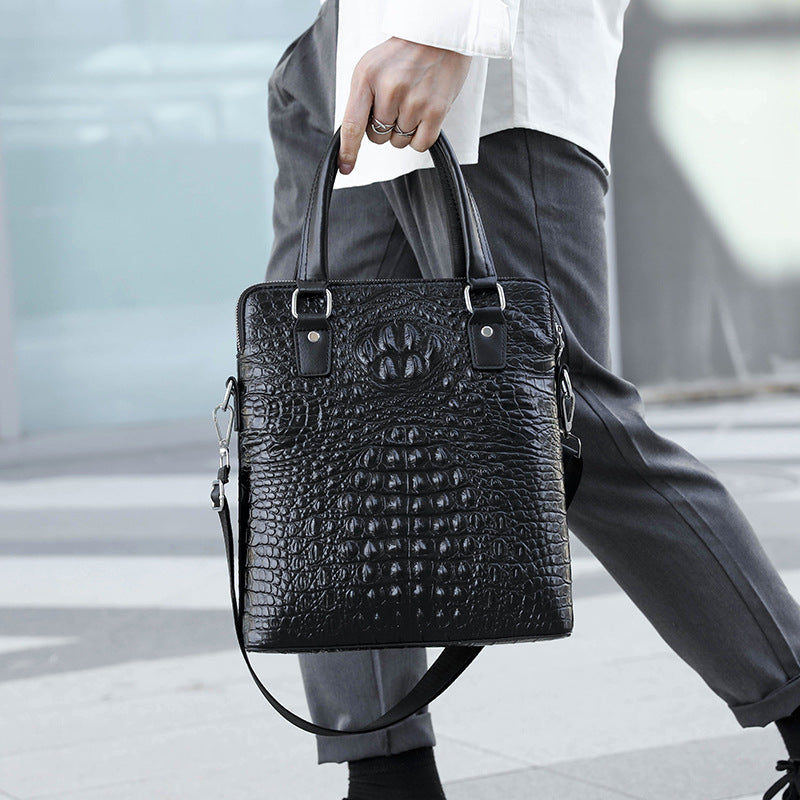 Men's Pull Crocodile Pattern Leather For First Layer Men's Briefcases