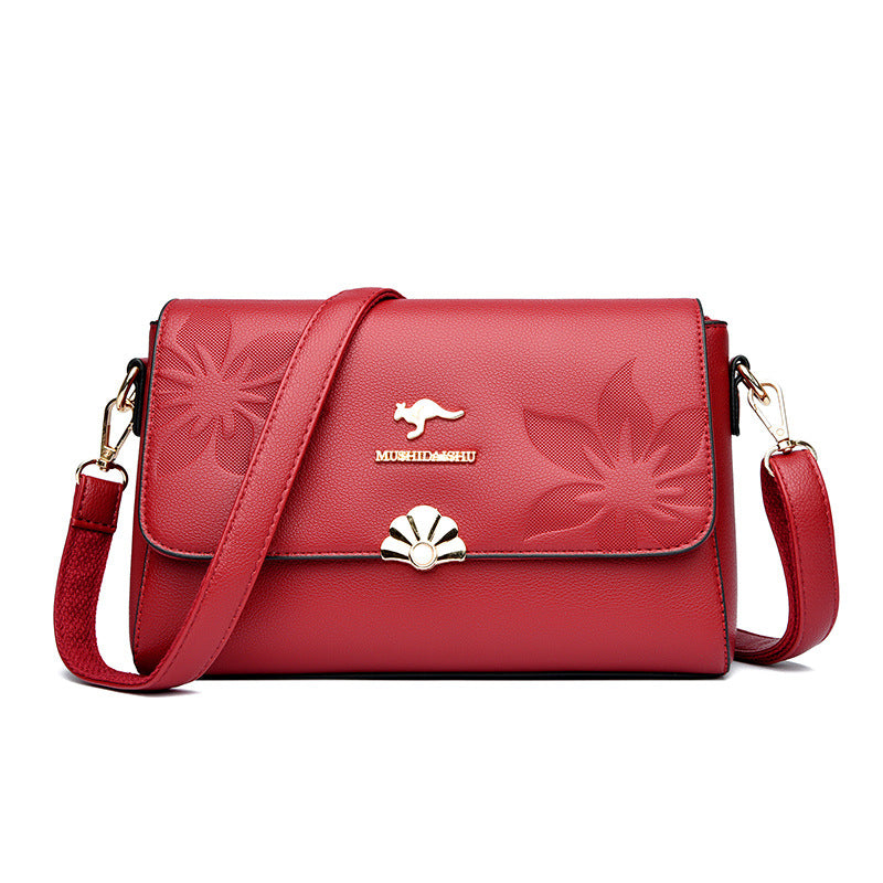 Real Soft Leather Embossed Female Temperament Shoulder Bags