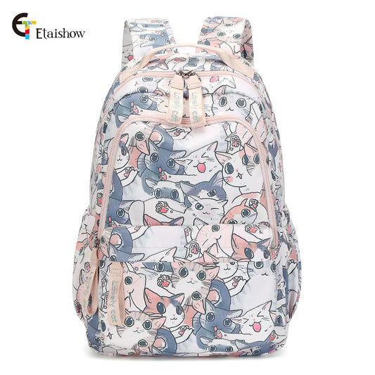 Women's For Junior Cute Cat Print Large Backpacks
