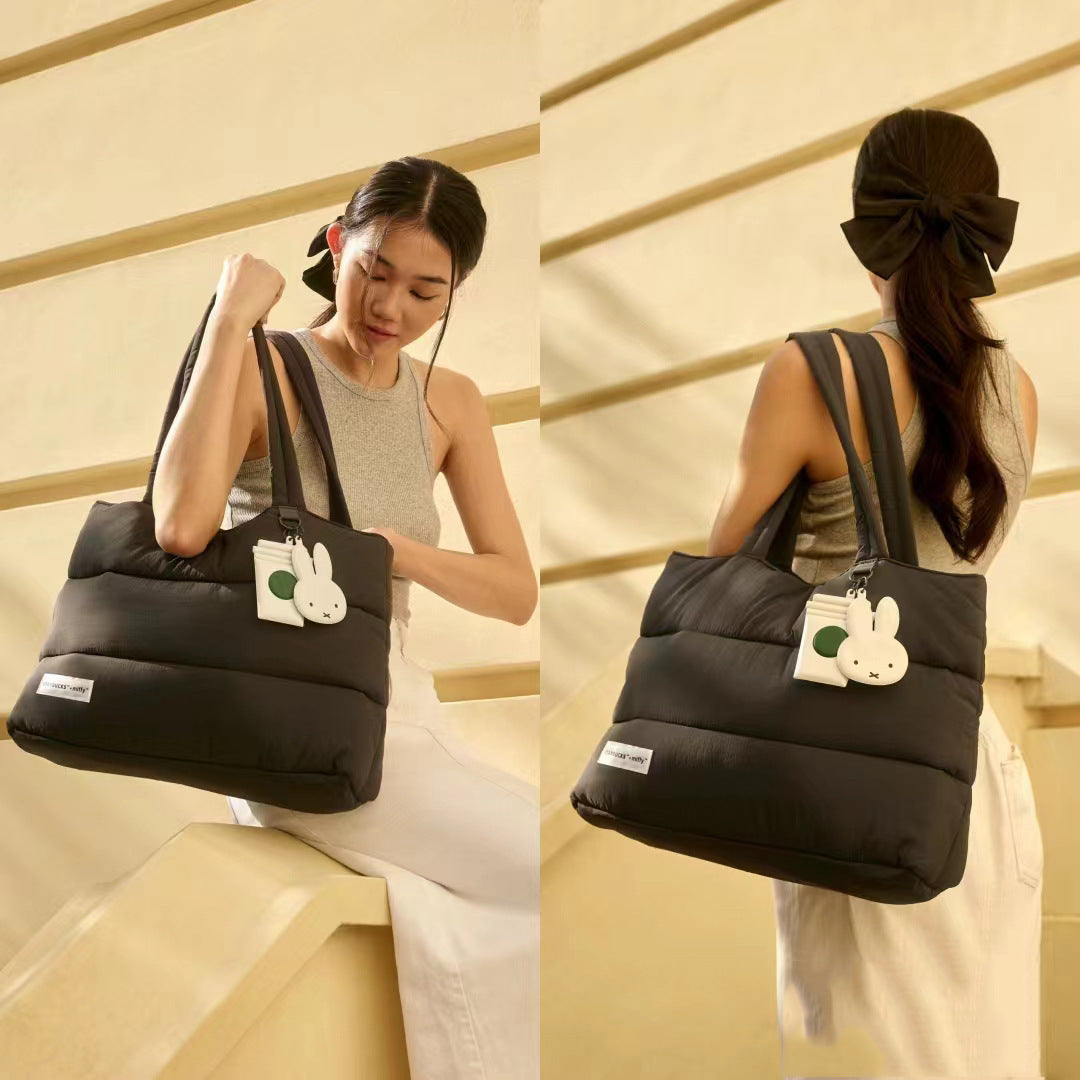 Women's Down College Style Large Capacity Lightweight Fluffy Cotton Tote Bags