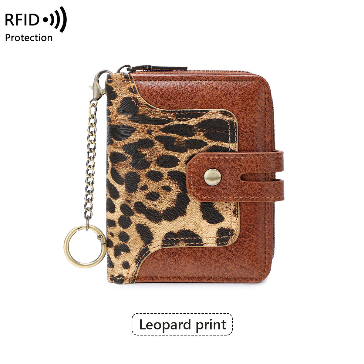 Women's Swiping Chain Printing Color Contrast Short Ladies Wallet