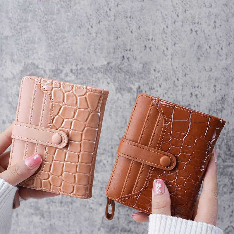 Women's Stone Crocodile Short Korean Style Zipper Ladies Wallet
