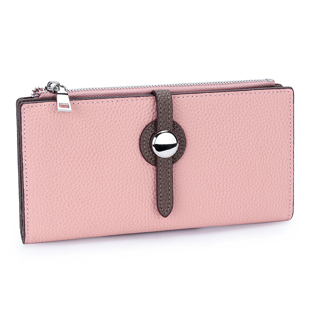 Leather Long Fashion Color Contrast Folding Large Capacity Multiple Ladies Wallet