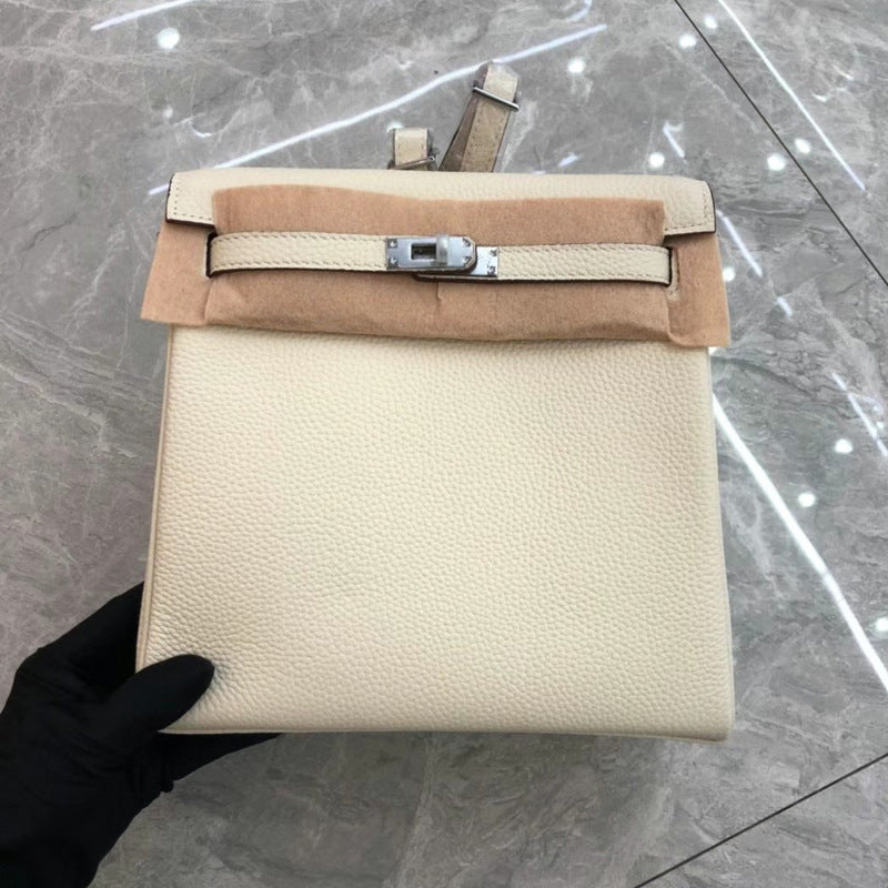 Women's First Layer Cowhide Lychee Pattern Kelly Backpacks