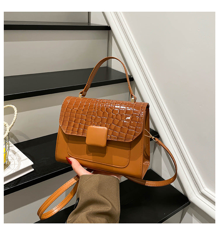 Women's Fashion Trendy Large Capacity Simple Stitching Texture Portable Small Square Bags