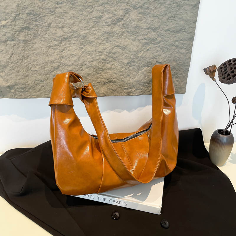 Korean Style Large Capacity Retro Soft Surface Pleated Idle Solid Bags