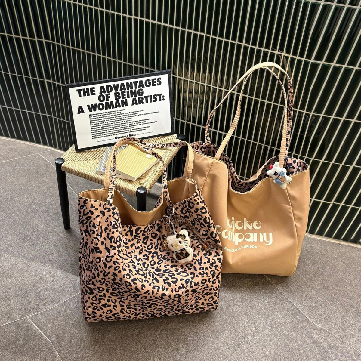 Women's Style Red Plaid Canvas Large Capacity Letter Double-sided Bags