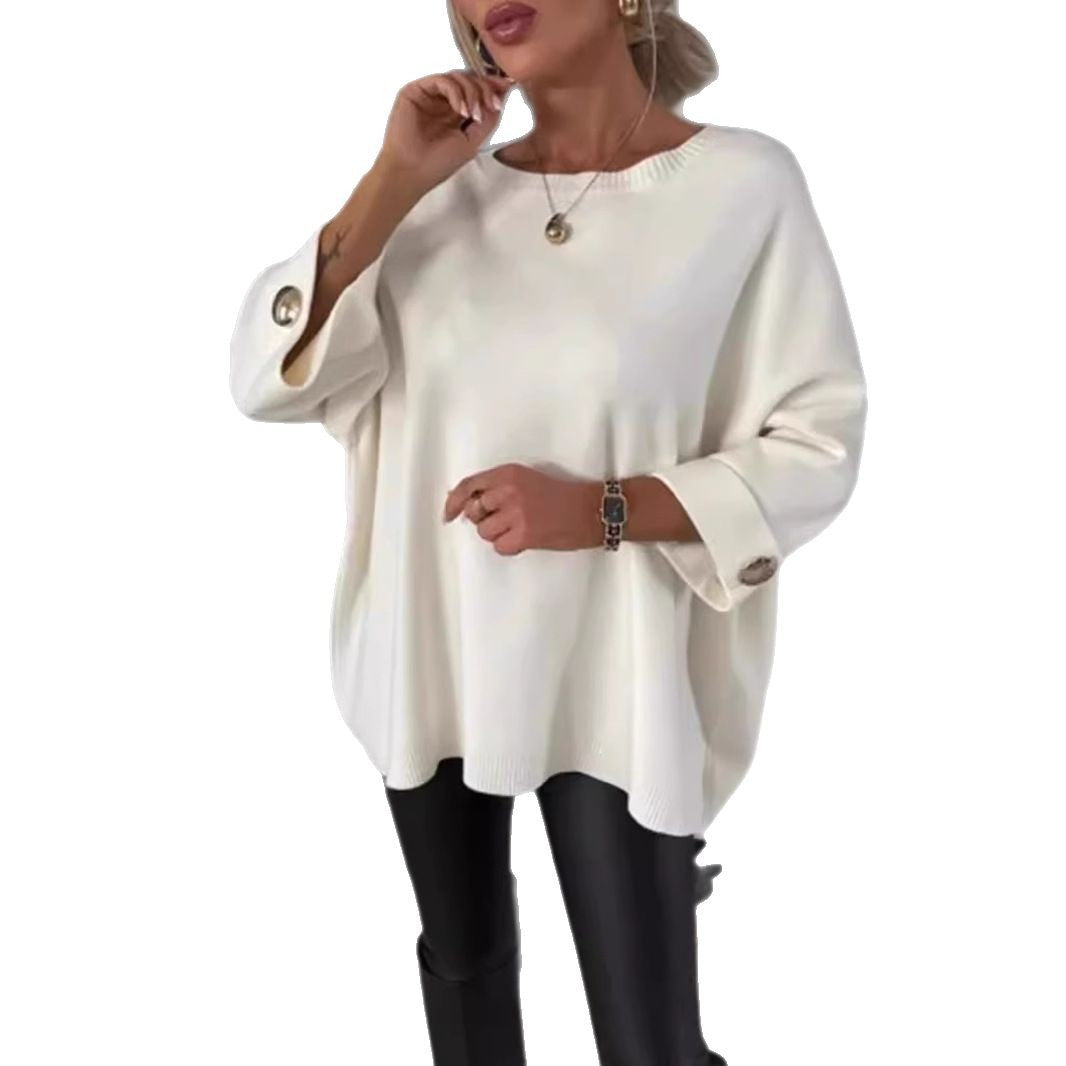 Women's Color Round Neck Shirt With Half Knitwear