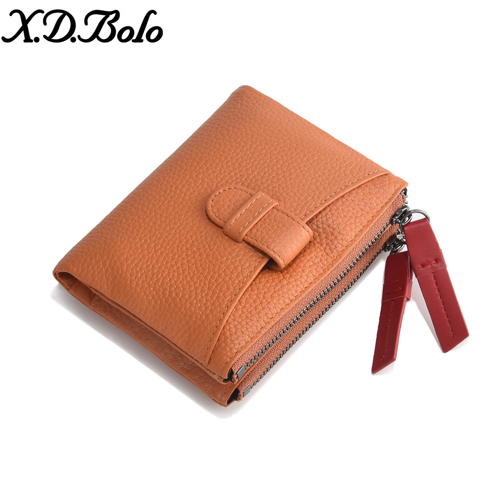 Women's Fashion Short Zip Cowhide Korean Style Ladies Wallets