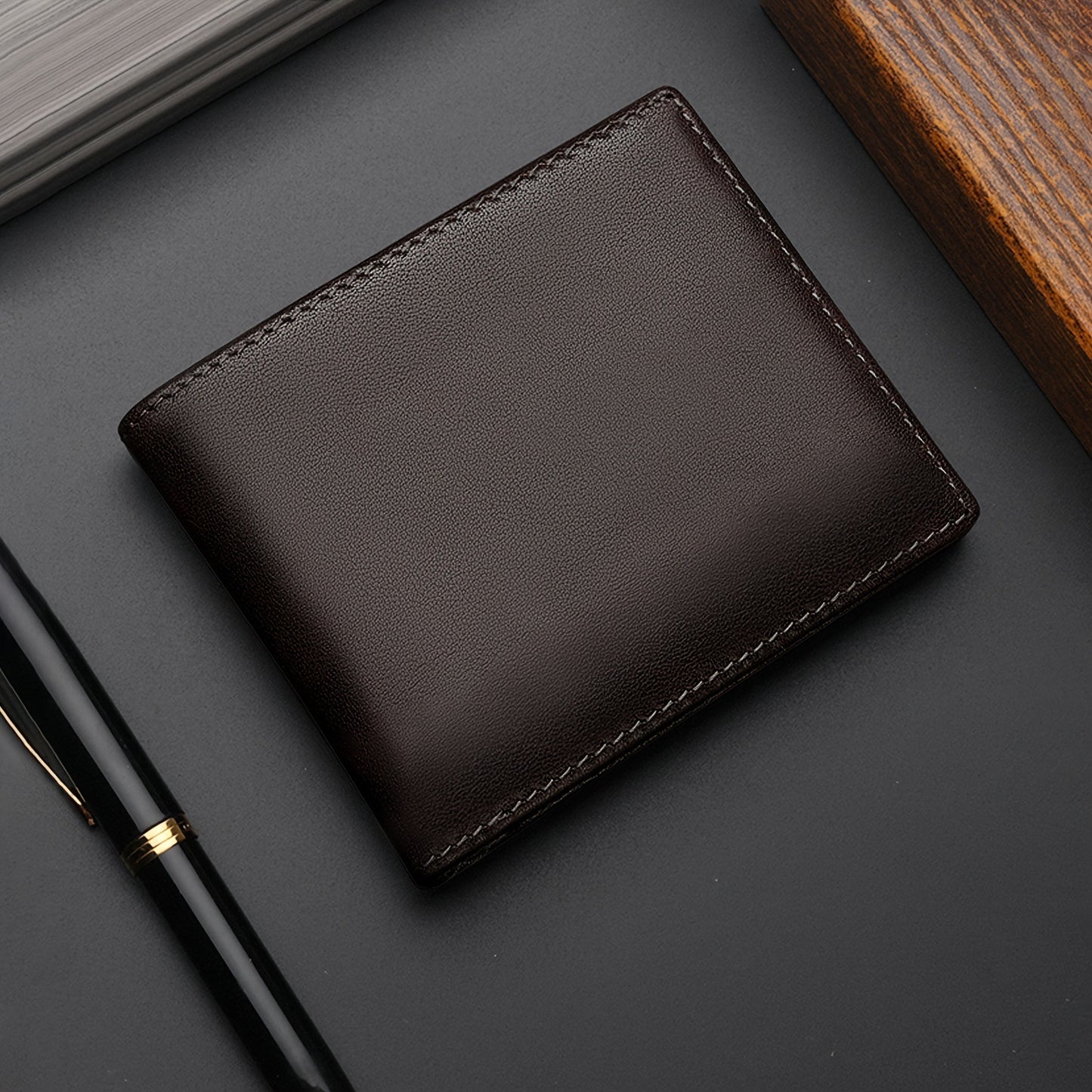 Men's Short Swiping High-grade Three-fold Leather Card Holder