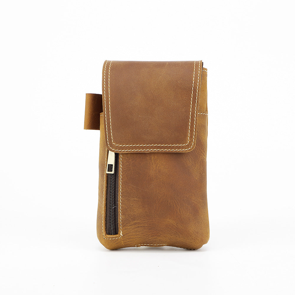 Men's First Layer Cowhide Magnetic Mobile Vertical Men's Waist Packs