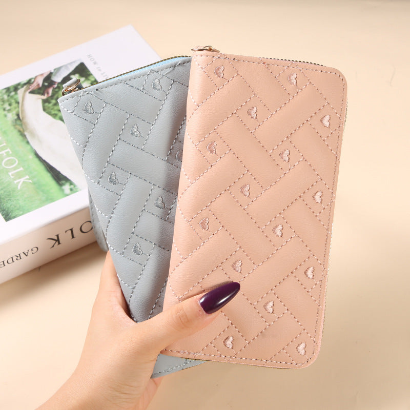 Women's Large Capacity Single Zipper Embroidered Multiple Ladies Wallet