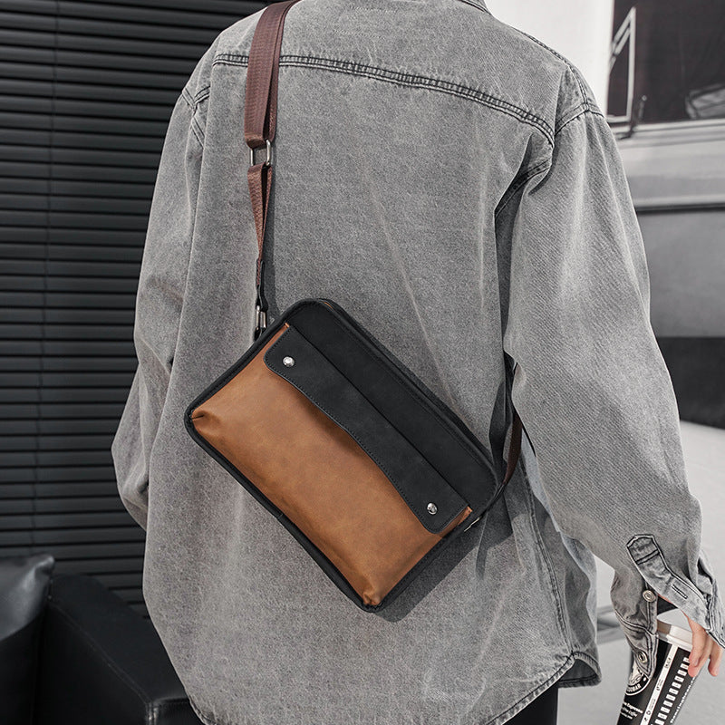 Men's Fashion Retro Simple Stitching Horizontal Trendy Men's Shoulder Bags