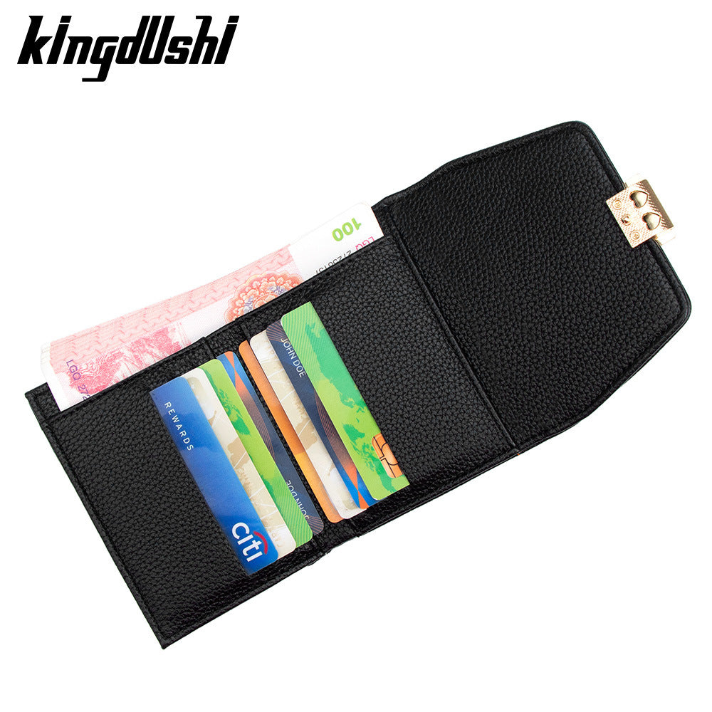 Women's Short Lychee Pattern Multiple Slots Tri Ladies Wallet