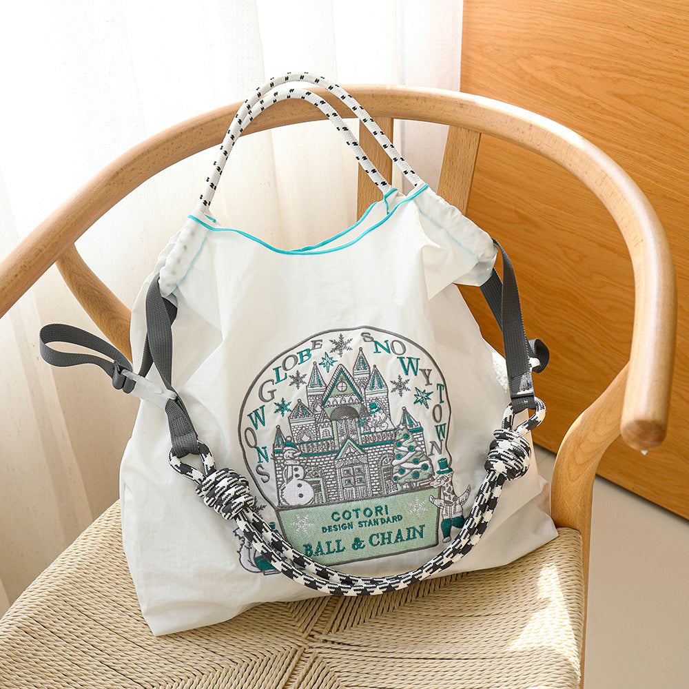 Nylon Needle Embroidered Fashion Commuter Large Capacity College Women's Shoulder Bag