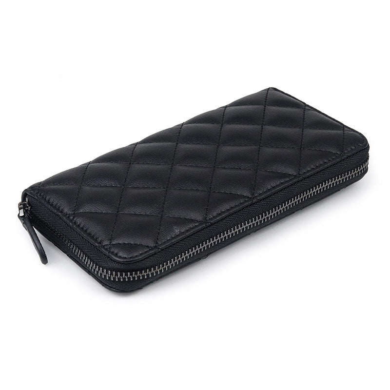 Women's Sheepskin Korean Rhombus Long Clutch Mobile Ladies Wallets