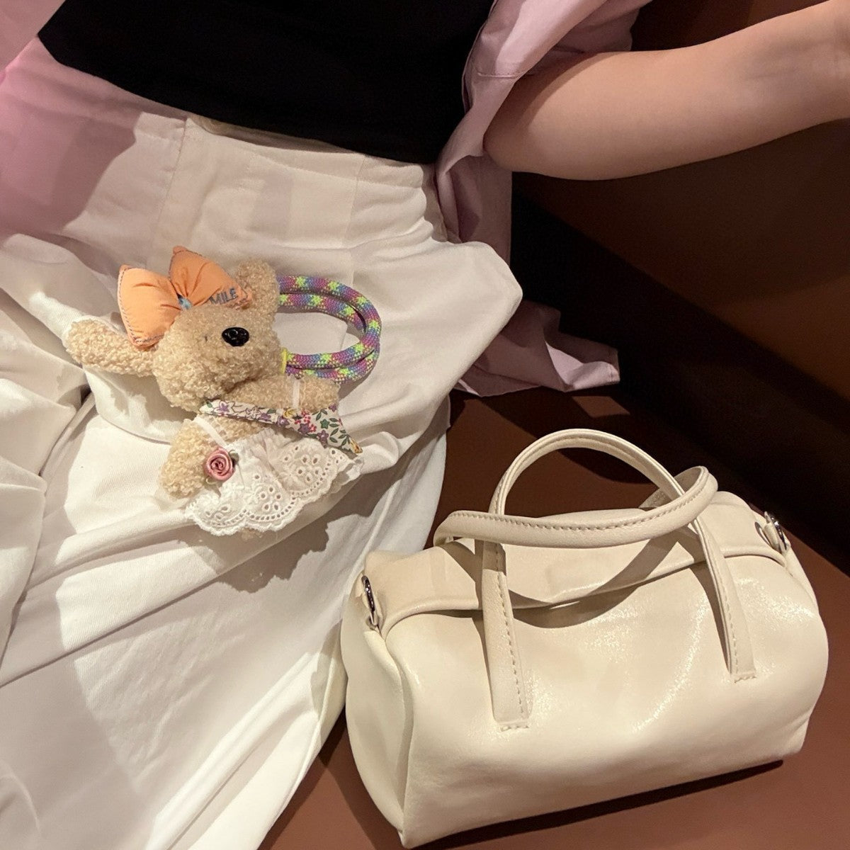 Niche Plant Sheepskin Toast Bowling Pillow Women's Messenger Bag
