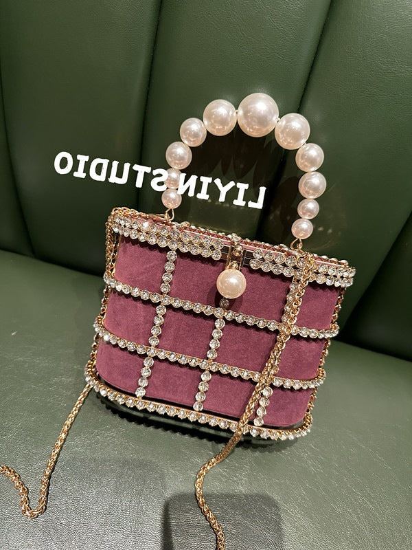 Women's French Minority Design Metal Vegetable Basket Inlaid With Diamond Dinner Women's Handbag