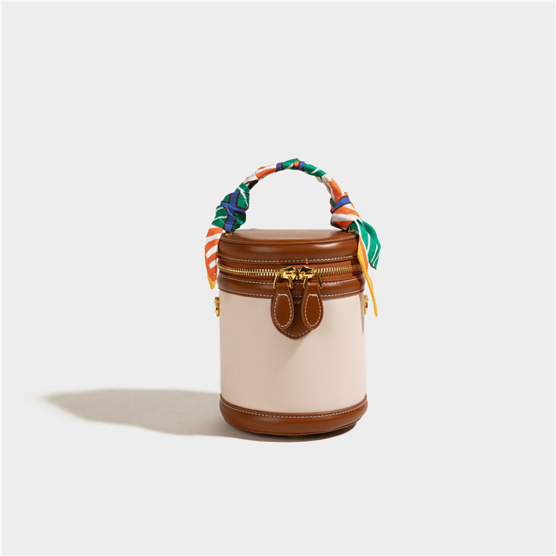 Women's Retro Contrast Color Round Niche Silk Shoulder Bags