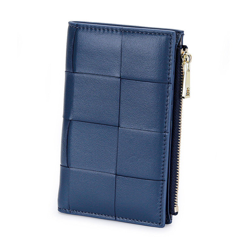Women's Medium Style Fashion Sheepskin Handmade Large Woven Multiple Slots Ladies Wallet