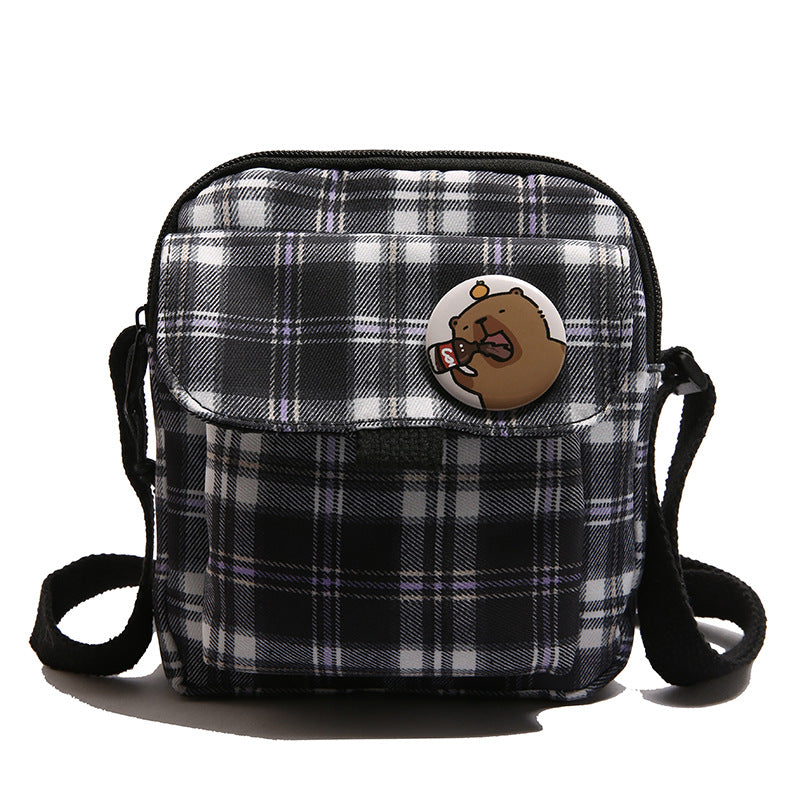 Women's Canvas Plaid Minority Plush Mini Retro Women's Shoulder Bag