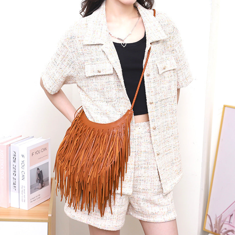 Fashion Tassel Lady's Individual Soft Leather Women's Shoulder Bag