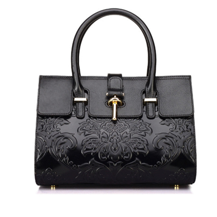 Women's Stylish Big Leather Cowhide Portable Handbags