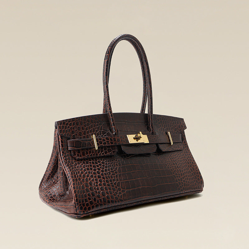 Crocodile Pattern Platinum Genuine Leather Portable Bags