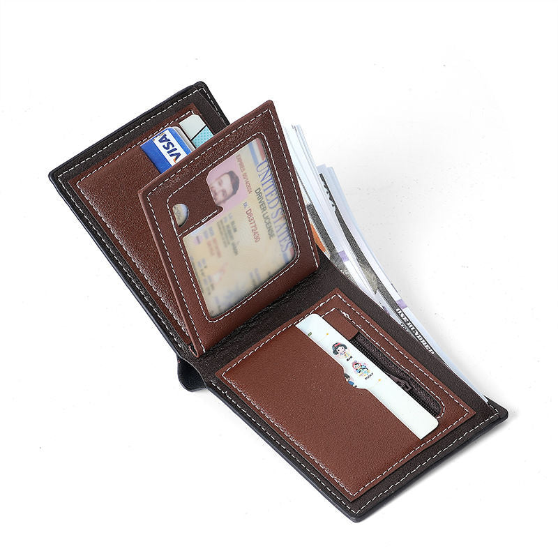 Men's Hinge Short Retro Fashion Frosted Multiple Slots Large Men's Wallet