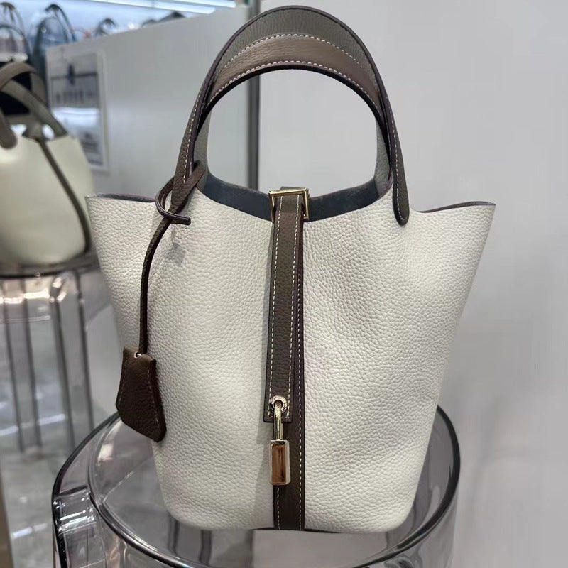 Women's Genuine Leather Vegetable Basket Bride Litchi Grain Bags