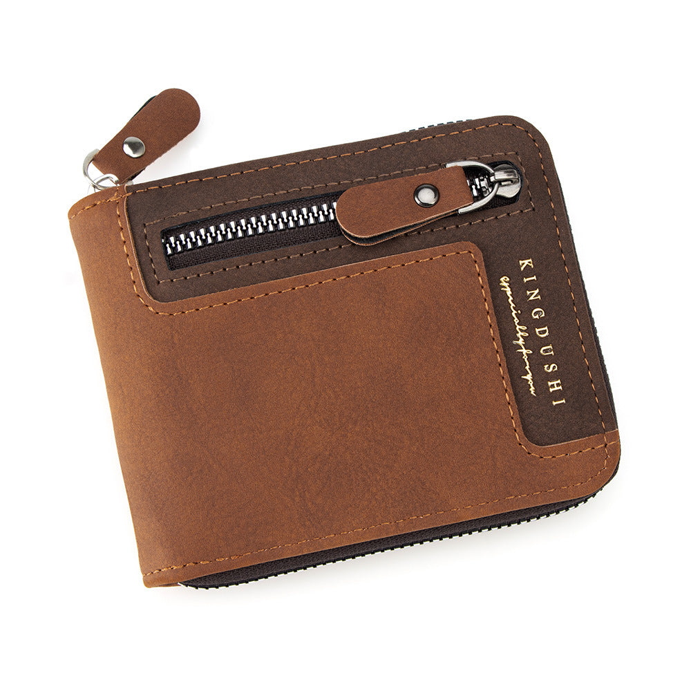 Men's Retro Short Stitching Multiple Slots Zipper Men's Wallet