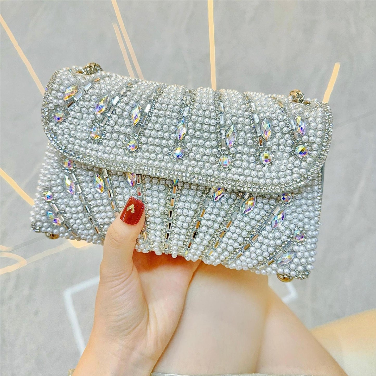 Handmade Pearl Underarm Banquet Rhinestone Clutch Bags