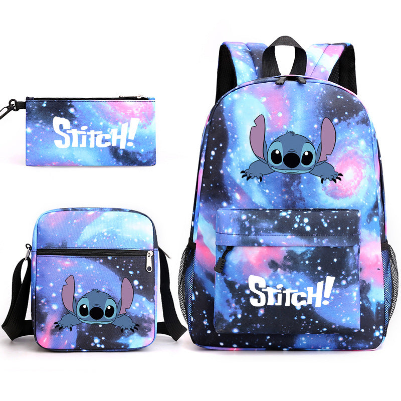 Star Stitch Pencil Black Three-piece Set Backpacks