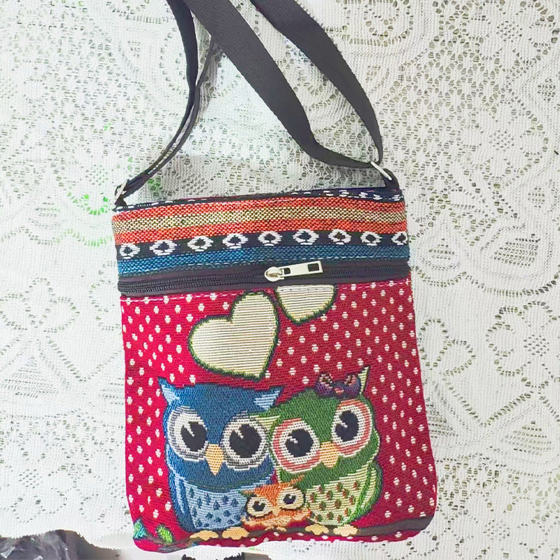 Women's Elephant Owl Shopping Canvas Trendy Women's Messenger Bag