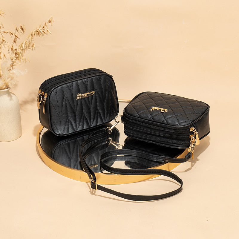 Large Capacity Triple Zipper Fashionable Simple Women's Messenger Bag