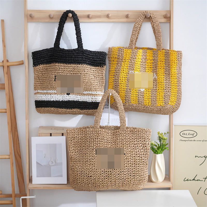 Vertical Stripes Hand-woven Letter Embroidery Fashion Woven Women's Shoulder Bag
