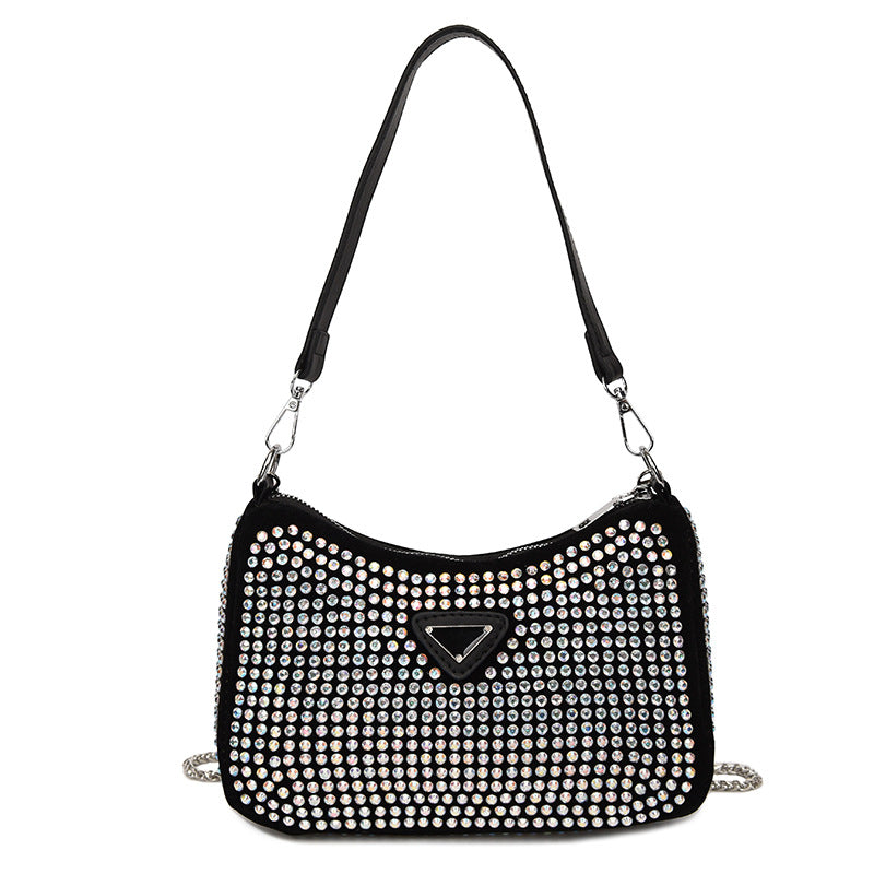 Women's Diamond Fashion Underarm Texture Chain Leisure Bags