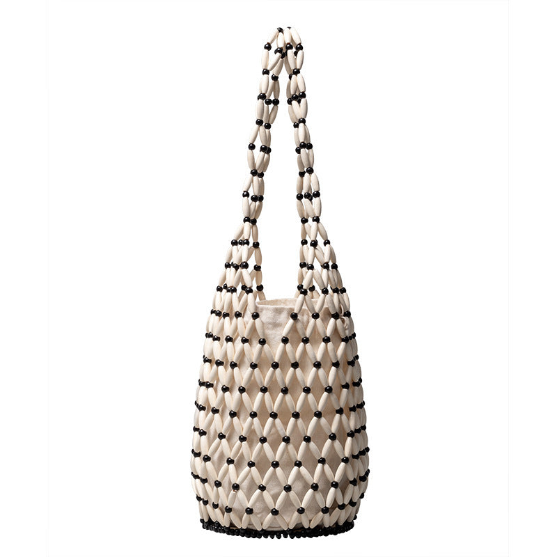 Women's Hollow Hand-woven Design Wooden Bead Summer Handbags