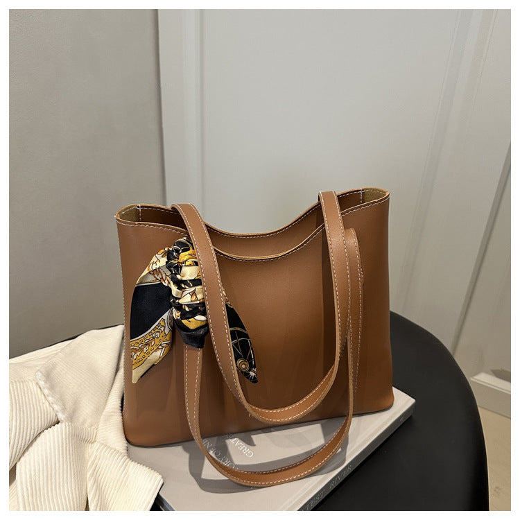 Silk Scarf Solid Color Korean Fashion Large Capacity Retro Simple Women's Shoulder Bag