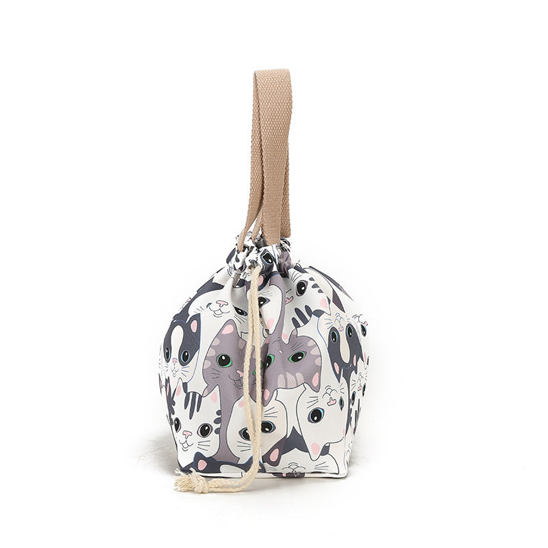 Women's Cat Drawstring Makeup Storage Waterproof Style Lunch Box Fashion Bags